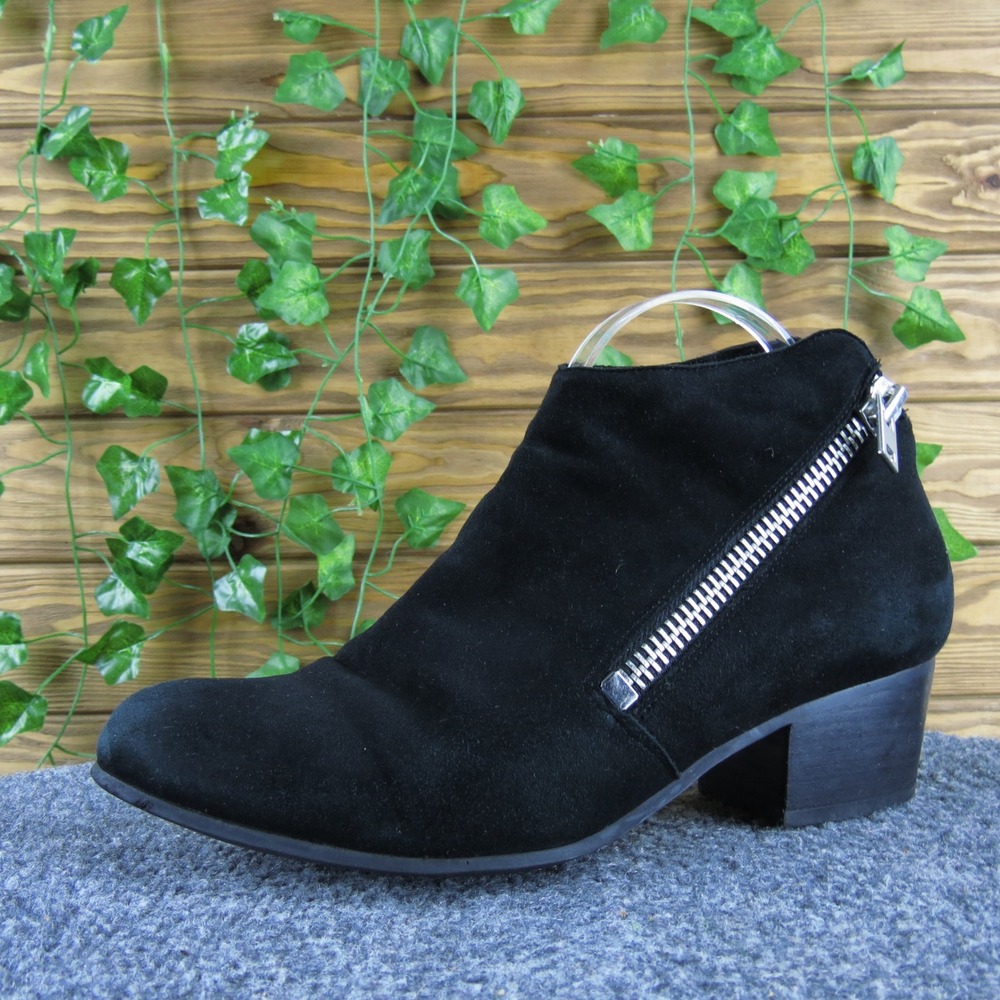 Vaneli Black Suede Ankle Boots with Side Zipper Low Block Heel Women's Shoes 10M